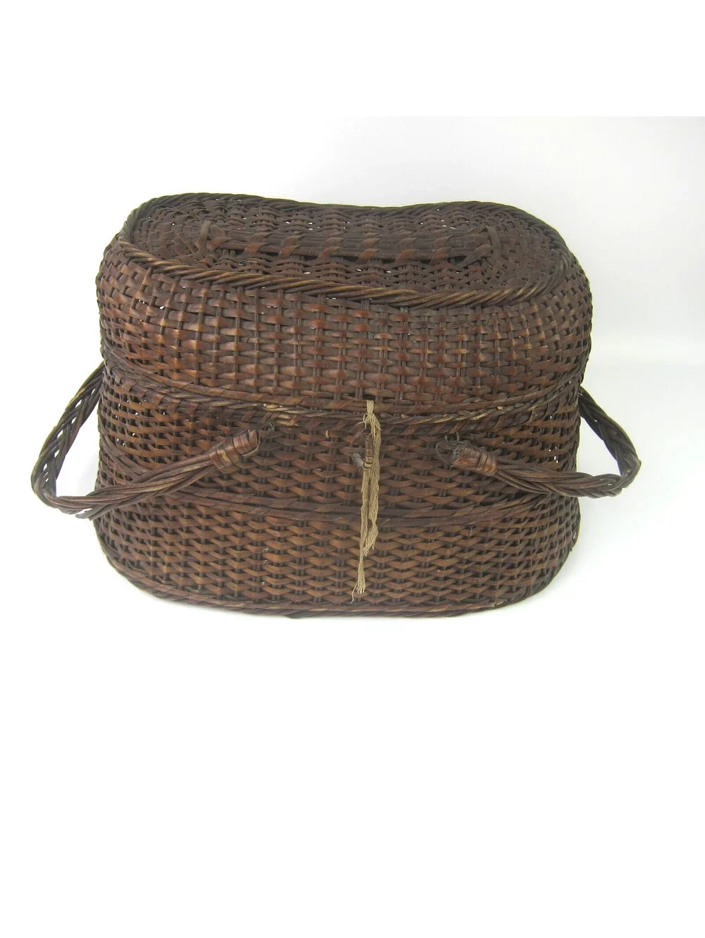 Vintage Wicker Basket Lid Handles Amish Kavli Sket 15